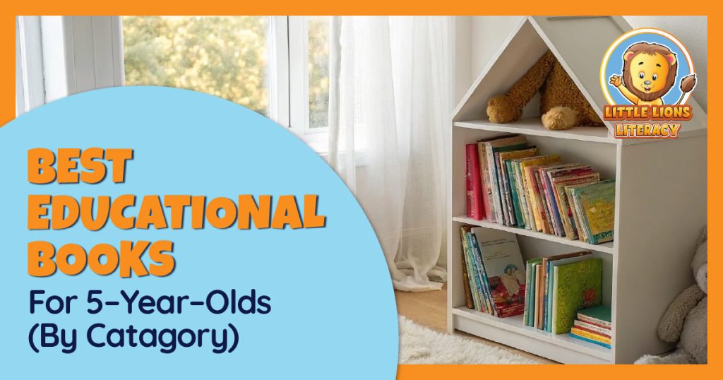 Educational books and teddy bear in a cozy reading nook.