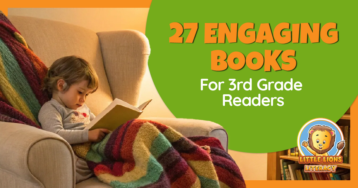 Cozy reading nook with books for 3rd graders.