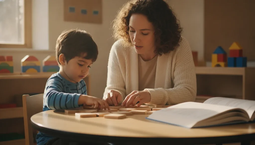 Teacher guiding a child through phonics word building