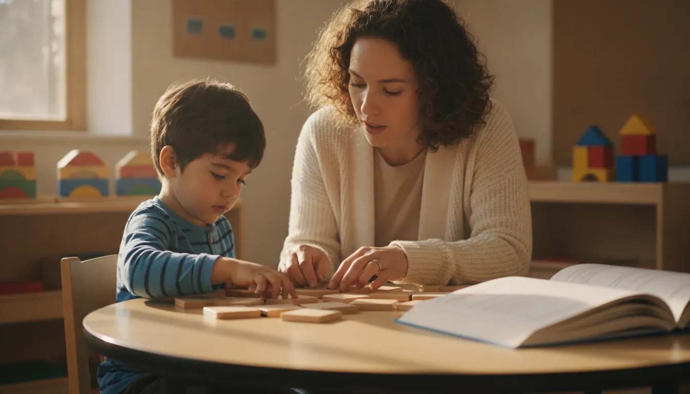 Teacher guiding a child through phonics word building